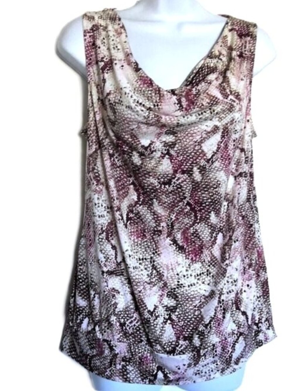 WHBM Snakeskin Print Top Pullover Stretch Drape Cowl Neck Shell Cami EUC Sz M